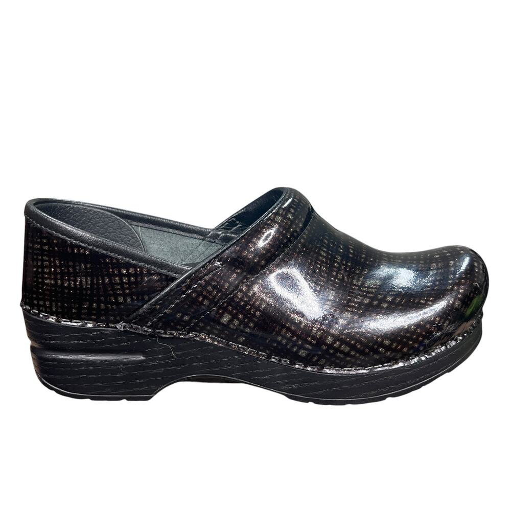 Dansko Professional Brown Metallic Grid Patent Leather Clog Size 37 US 6.5-7